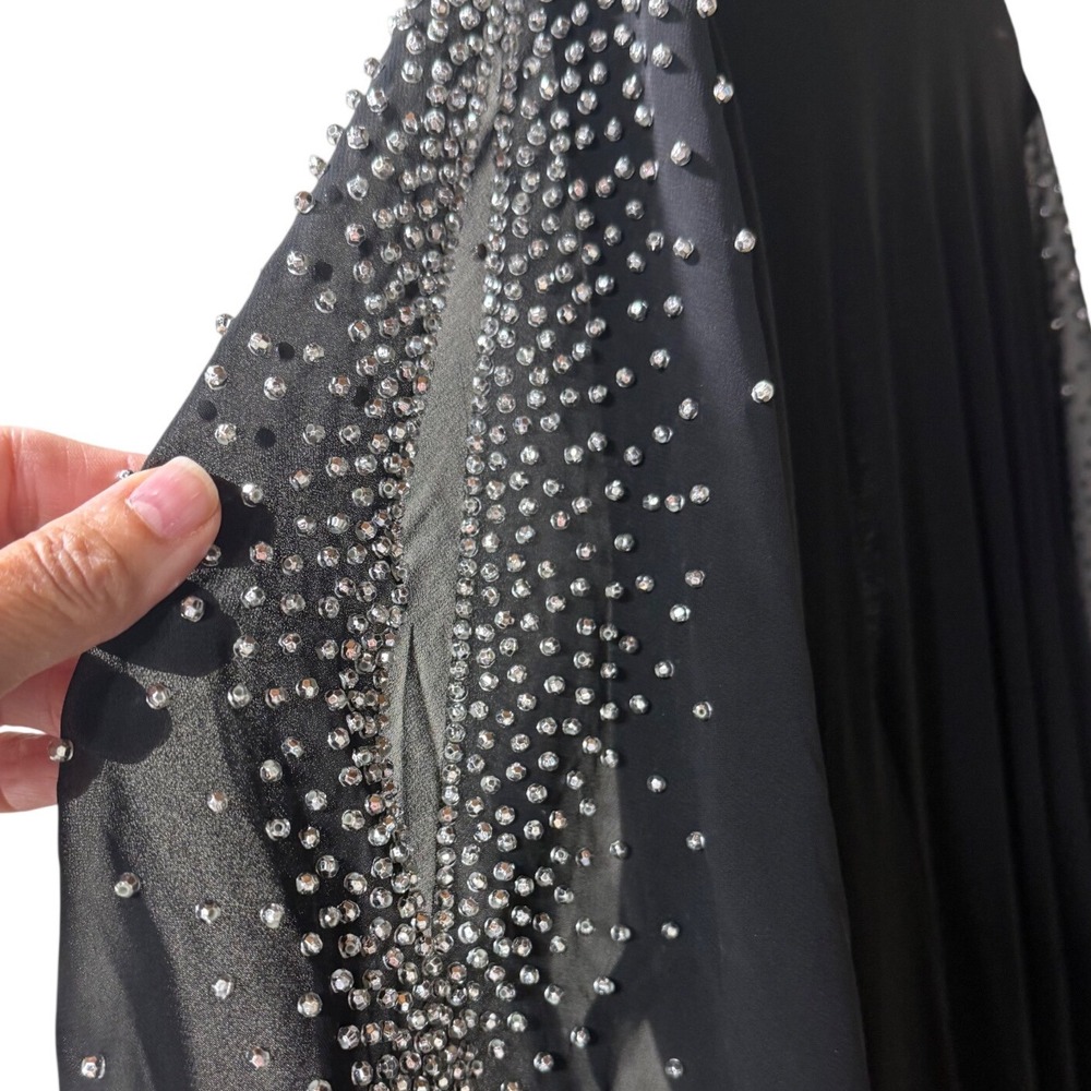 MSK Women 2X Black Cocktail Dress Sheer Embellished Flutter Sleeve Faux Wrap LBD - Picture 5 of 9